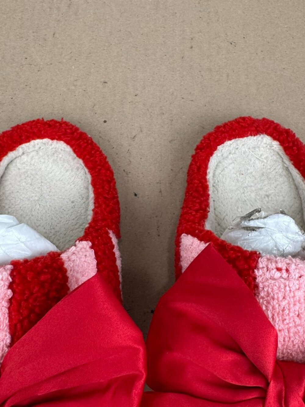 Betsey Johnson Slipper Mules Red Pink Striped Large Satin Bow Cozy 9.5"inch/US 8 - Picture 6 of 6